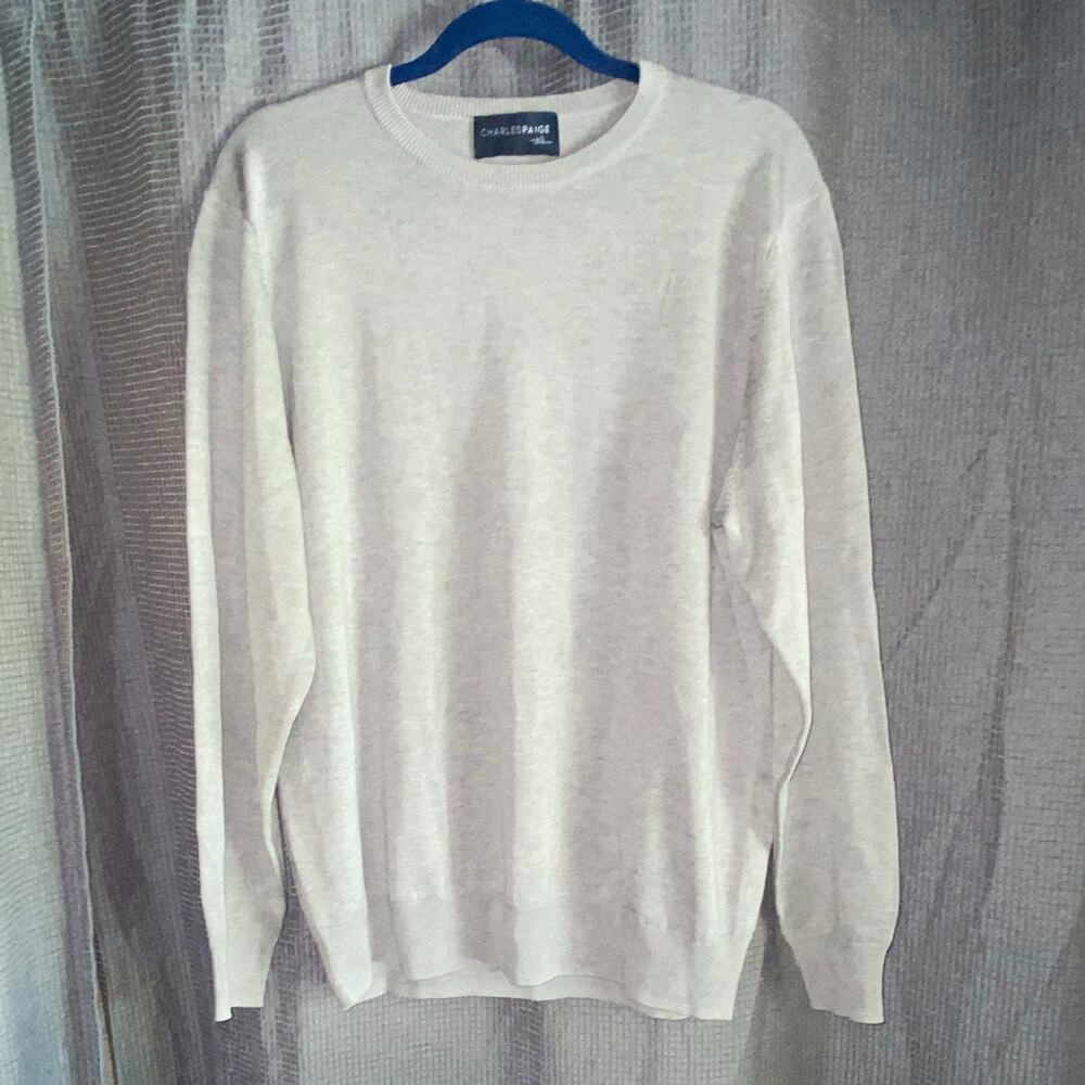 CHARLESPAIGE Gray Solid Pullover Sweater Men's L Long Sleeve silk/cashmere blend